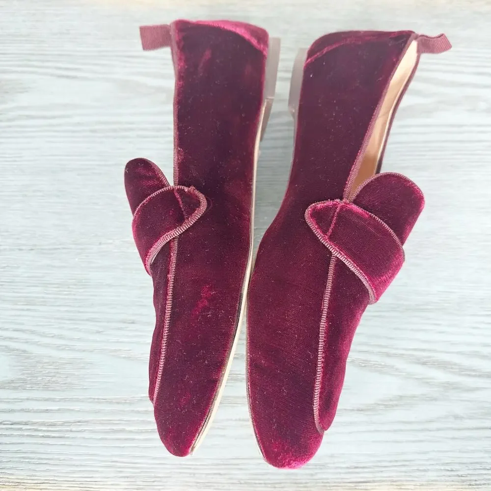 J Crew Women’s Red Merlot Velvet Loafers Slip On Size 8.5